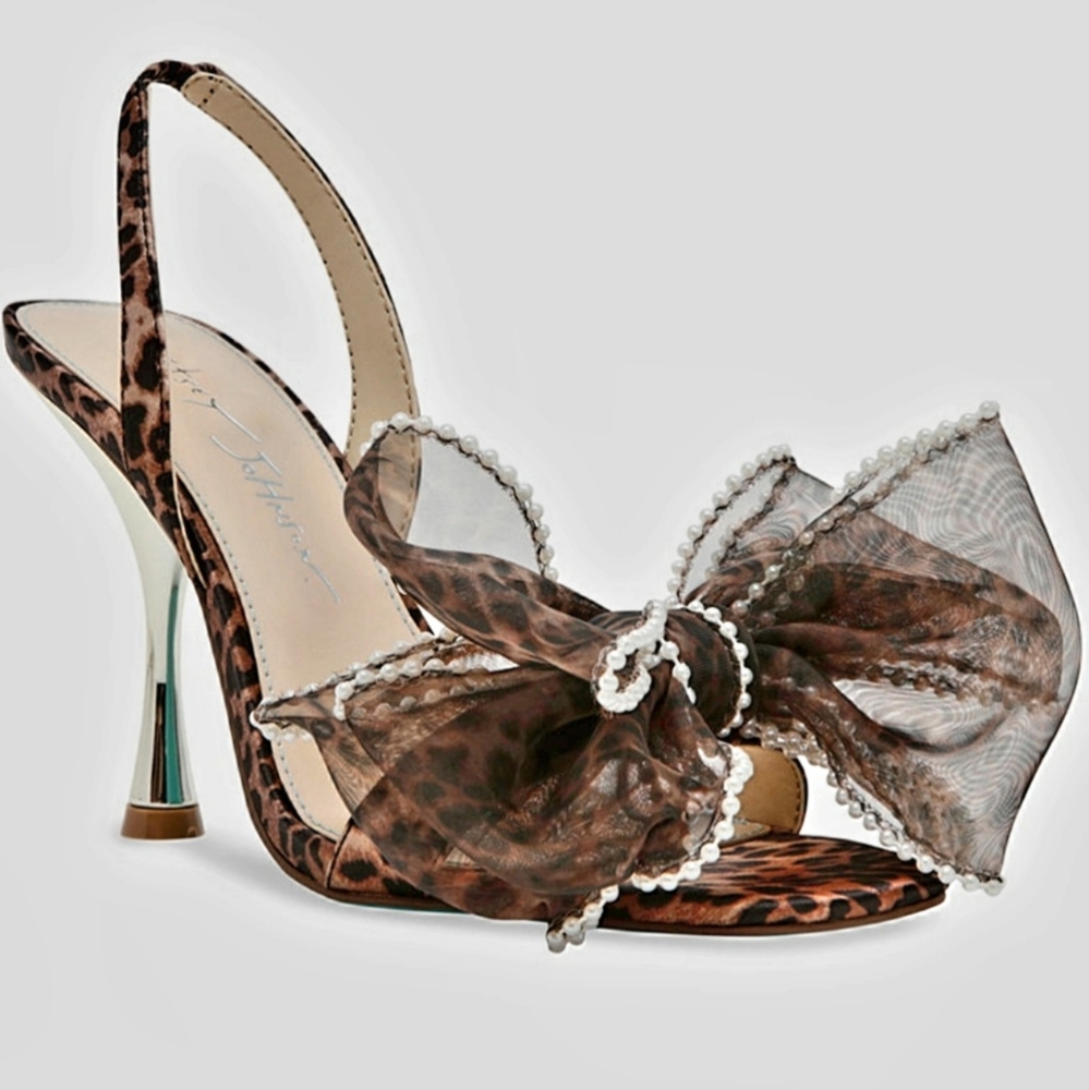 BETSEY JOHNSON FAWN MESH HIGH HEEL SANDALS COLOR LEOPARD 8.5 US NEW WITH BOX. - Picture 1 of 11